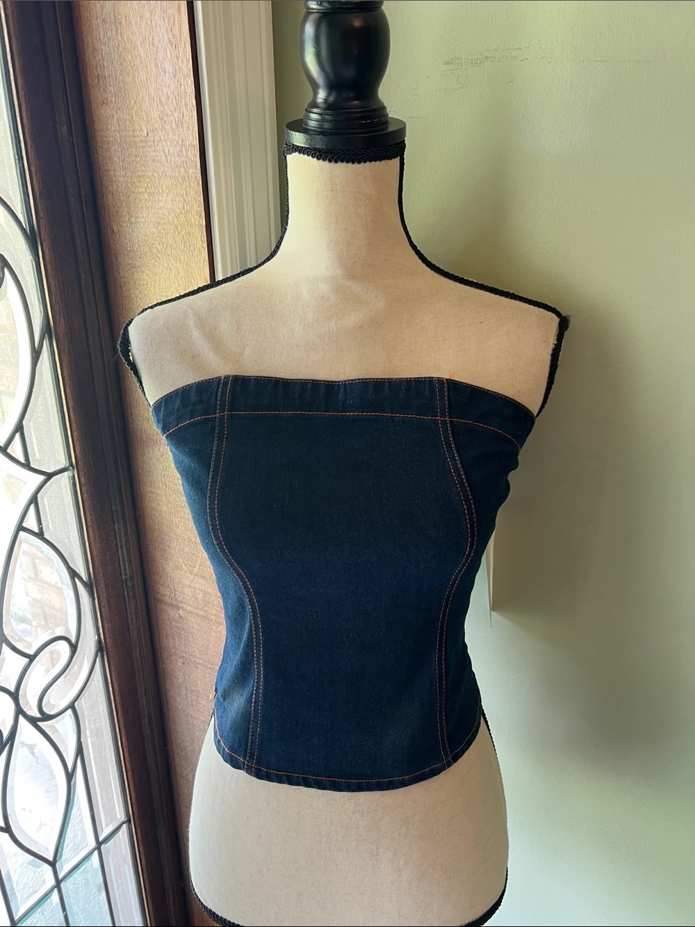 Vigoss Dark Blue Denim Strapless Bustier Top